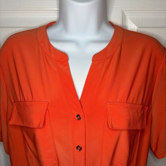 Cato Buttob Down Tie Front Blouse Coral Top M - Picture 5 of 10